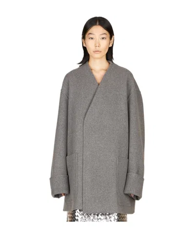 Bottega Veneta V-neck Coat In Gray