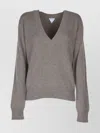 Bottega Veneta V-neck Knit Sweater Ribbed Finish In Purple