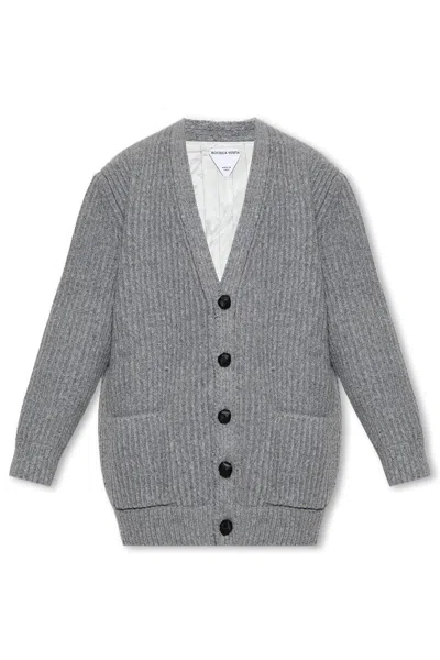 Bottega Veneta V-neck Knitted Cardigan In Mediumgrey