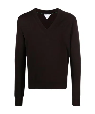 Bottega Veneta V-neck Knitted Jumper In Brown