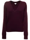 Bottega Veneta Maroon V Neck Sweater In Bordeaux