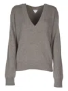 Bottega Veneta V-neck Knit Sweater Ribbed Finish In Brown