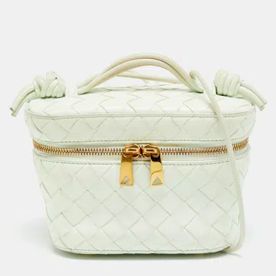 Pre-owned Bottega Veneta Vanity Mini Mint Green Intrecciato Leather Case Bag