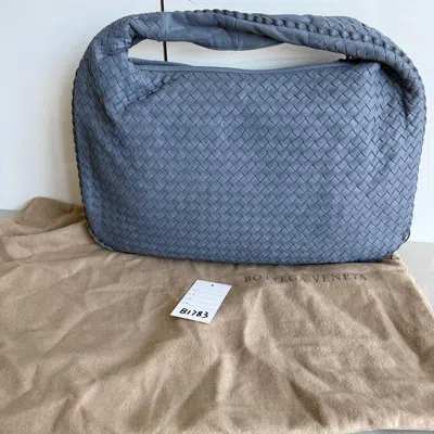 Pre-owned Bottega Veneta Veneta Hobo Misty Blue Intrecciato Leather Bag Medium 45cm