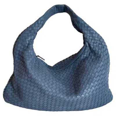 Pre-owned Bottega Veneta Veneta Hobo Misty Blue Intrecciato Leather Bag Medium 47cm