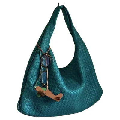 Pre-owned Bottega Veneta Veneta Hobo Teal Green 45cm Lambskin Leather