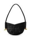 Bottega Veneta Mini Solstice Intrecciato Leather Shoulder Bag In Black/brass