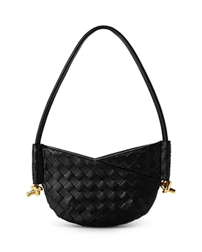 Bottega Veneta Mini Solstice Intrecciato Leather Shoulder Bag In Black/brass