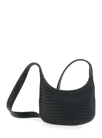 Bottega Veneta 'veneto' Black Shoulder Bag With Fixed Shoulder Strap And All-over Intrecciato Motif  In Multi