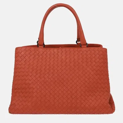 Pre-owned Bottega Veneta Vermilion Red Leather Intrecciato Tote Handbag