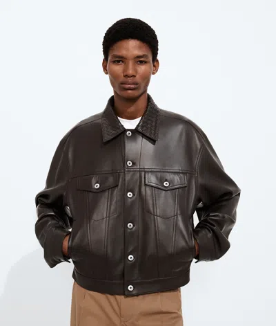 Bottega Veneta Intrecciato Leather Jacket In Brown