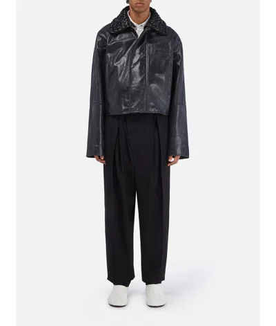 Bottega Veneta Crackled Leather Jacket In Blue