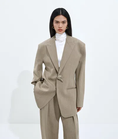 Bottega Veneta Wool And Linen Melange Jacket In Brown