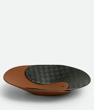 Bottega Veneta Interlocking Leather Tray In Cognac/dark Green