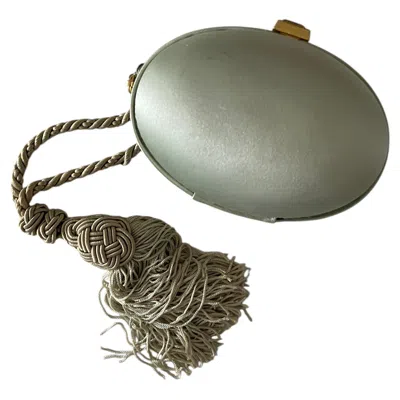 Pre-owned Bottega Veneta Vintage  Mint Satin Egg Minaudi�re Clutch With Crystal Clasp In Gray