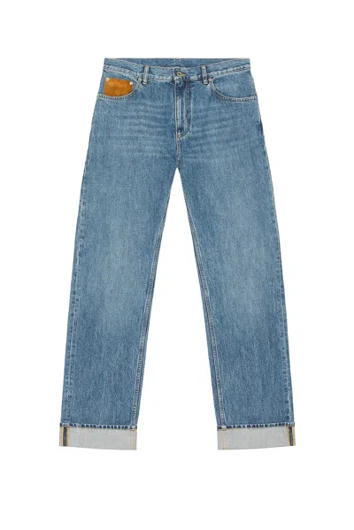 Bottega Veneta Vintage Indigo Turn Up Denim Straight Trousers In Blue
