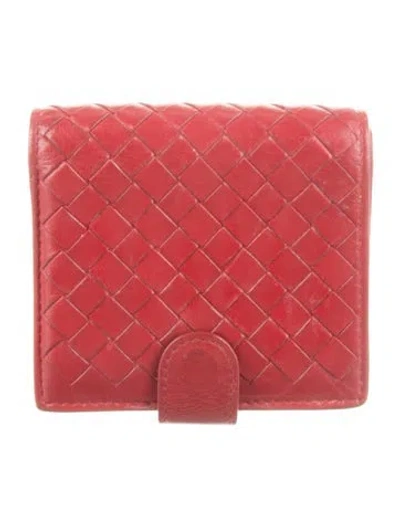 Pre-owned Bottega Veneta Vintage Intrecciato Weave Bifold Wallet In Red