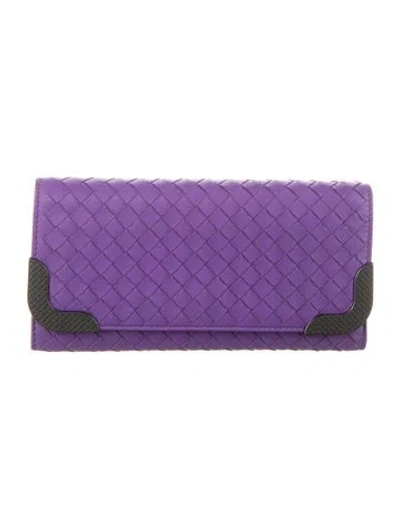 Pre-owned Bottega Veneta Vintage Intrecciato Weave Continental Wallet In Purple
