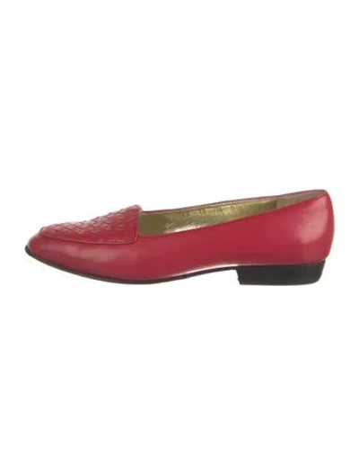 Pre-owned Bottega Veneta Vintage Intrecciato Weave Loafers In Red