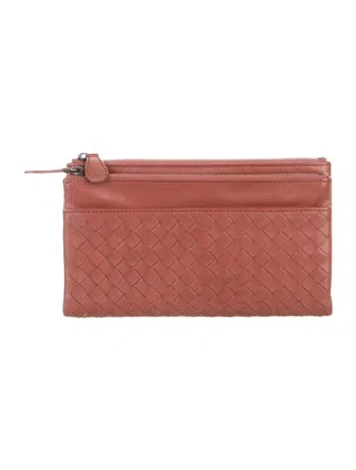 Pre-owned Bottega Veneta Vintage Intrecciato Weave Wallet In Red