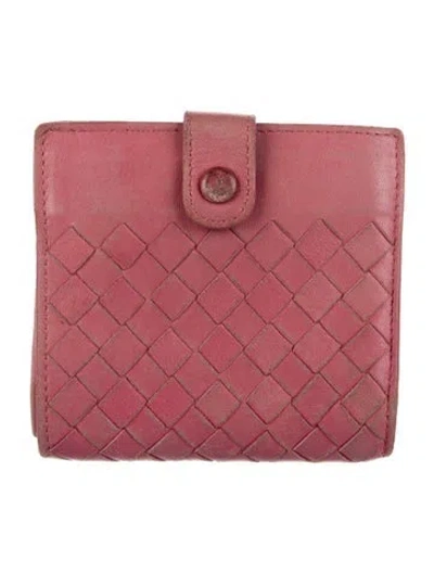 Pre-owned Bottega Veneta Vintage Vintage Intrecciato Weave Wallet Compact Wallet In Red