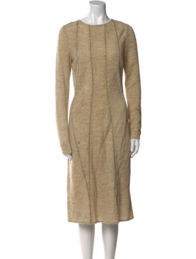 Pre-owned Bottega Veneta Virgin Wool Midi Length Dress In Neutral
