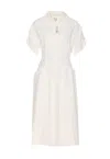 Bottega Veneta Shoulder Detail Belted Waist Embroidered V-neck Dress