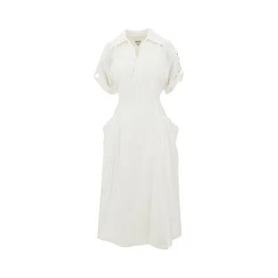 Bottega Veneta Viscose And Linen Midi Dress In White