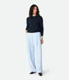 Bottega Veneta Viscose And Silk Twill Straight Trousers In Sky Blue