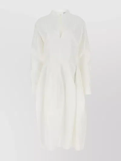 Bottega Veneta Fluid Pleated Linen Midi Dress In White