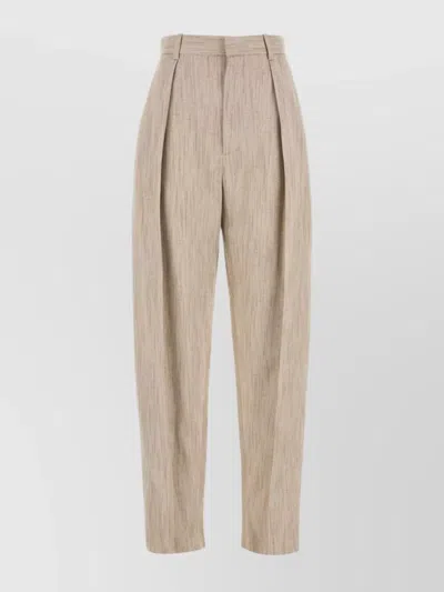 Bottega Veneta Viscose Blend High Waist Pleated Trousers In Brown