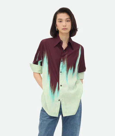 Bottega Veneta Viscose Degrade Petal Print Shirt In Burgundy/mint