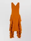 Bottega Veneta Viscose Dress With Asymmetric Hem And Ruffles In Orange