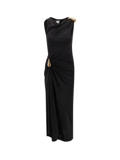 BOTTEGA VENETA VISCOSE LONG DRESS WITH GOLD METAL DETAILS
