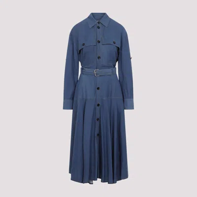 Bottega Veneta Flared Skirt Belted Midi Dress In Blue
