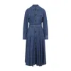 Bottega Veneta Viscose Midi Dress Flared Skirt In Blue