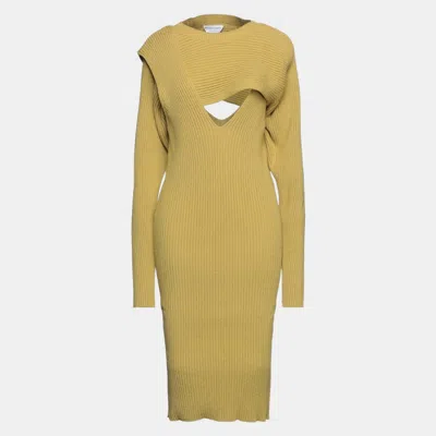 Pre-owned Bottega Veneta Viscose Midi Dress L In Yellow
