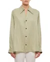 Bottega Veneta Oversized Green Shirt With Maxi Collar In Fluid Viscose Woman In Neutrals