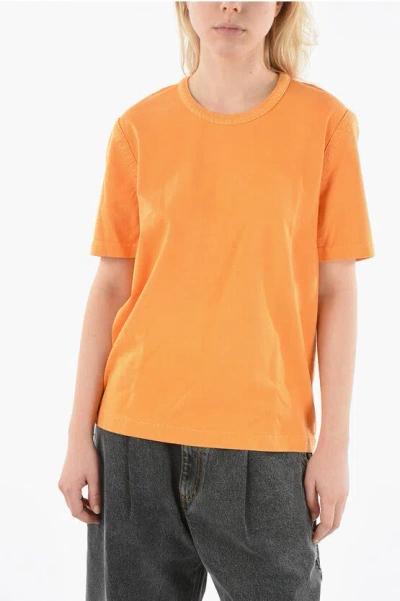 Bottega Veneta Visible Stitching Crew-neck T-shirt In Orange