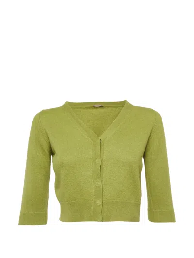 Pre-owned Bottega Veneta V-neck Cashmere Cropped Cardigan In Green
