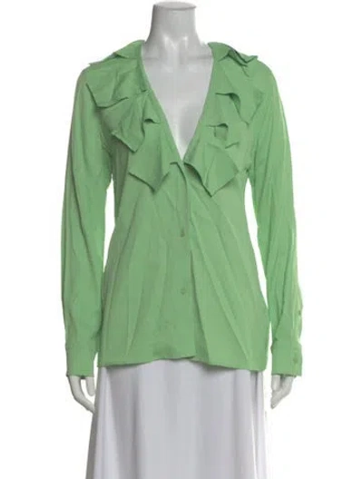 Pre-owned Bottega Veneta V-neck Long Sleeve Blouse In Green