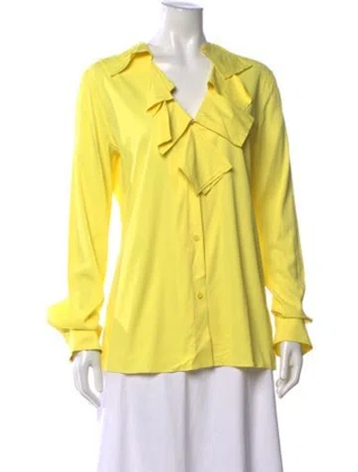 Pre-owned Bottega Veneta V-neck Long Sleeve Blouse In Yellow