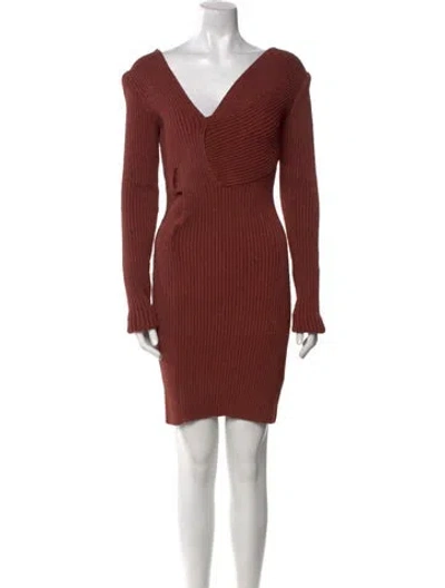 Pre-owned Bottega Veneta V-neck Mini Dress W/ Tags In Brown
