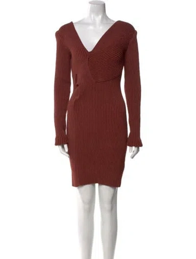 Pre-owned Bottega Veneta V-neck Mini Dress W/ Tags In Brown