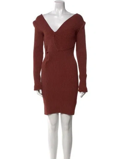 Pre-owned Bottega Veneta V-neck Mini Dress W/ Tags In Brown