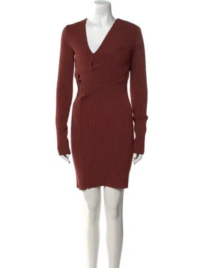 Pre-owned Bottega Veneta V-neck Mini Dress W/ Tags In Brown