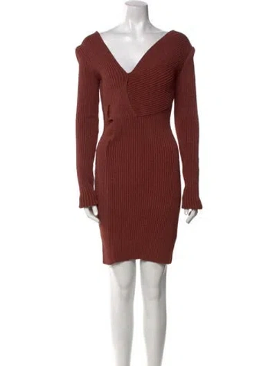 Pre-owned Bottega Veneta V-neck Mini Dress W/ Tags In Brown