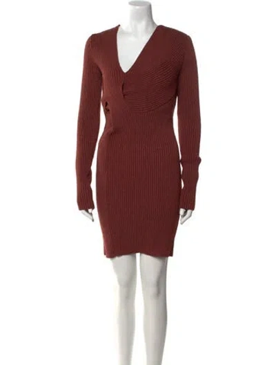 Pre-owned Bottega Veneta V-neck Mini Dress W/ Tags In Brown
