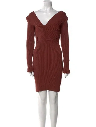 Pre-owned Bottega Veneta V-neck Mini Dress W/ Tags In Brown