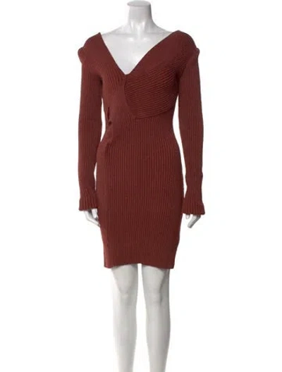 Pre-owned Bottega Veneta V-neck Mini Dress W/ Tags In Brown